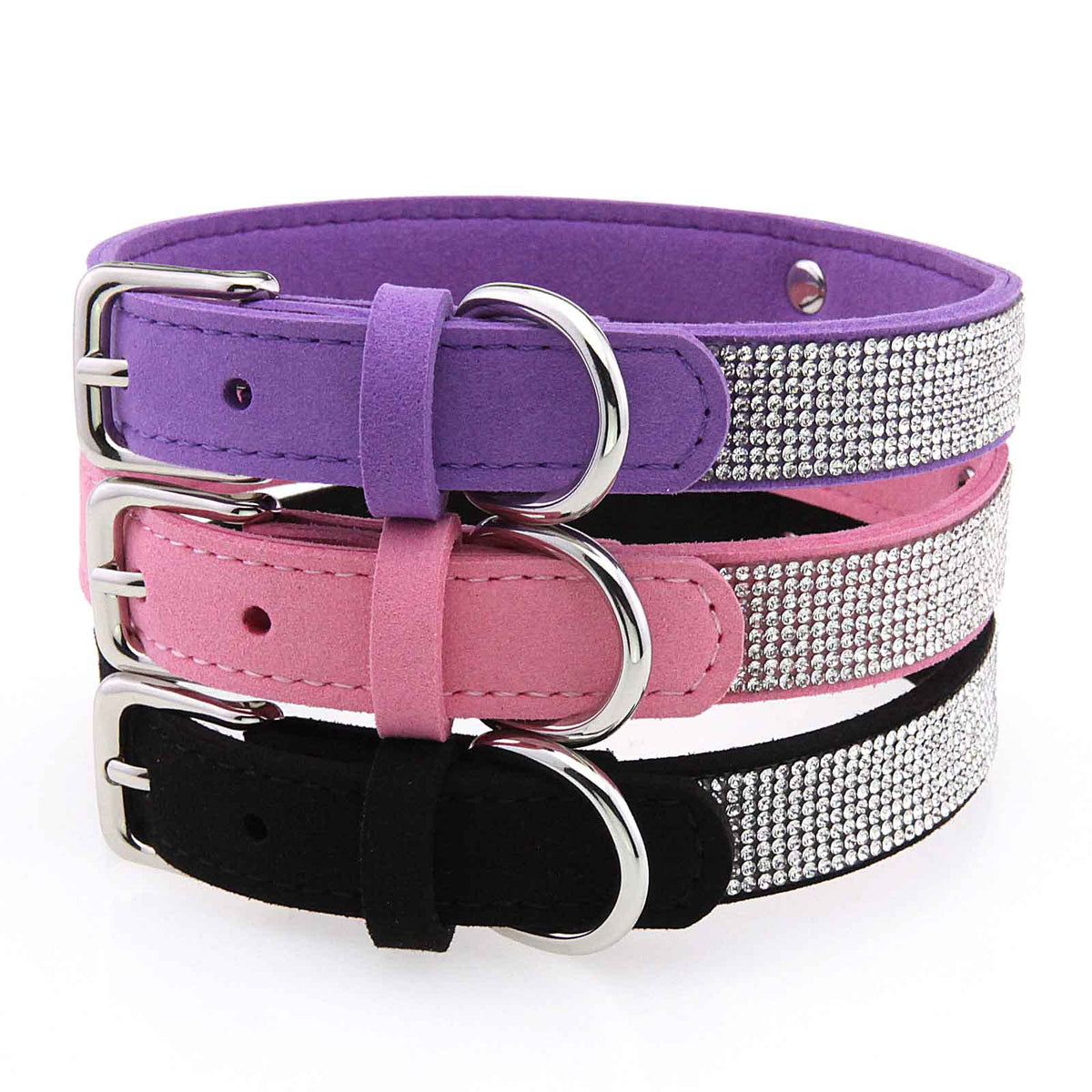 Rhinestone nylon collar for dogs and cats in Black, in a home setting