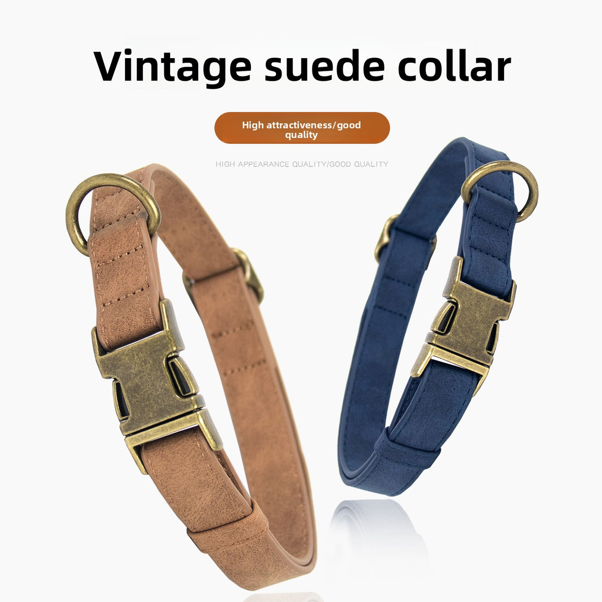 Retro PU leather dog collar and lead, main product photo