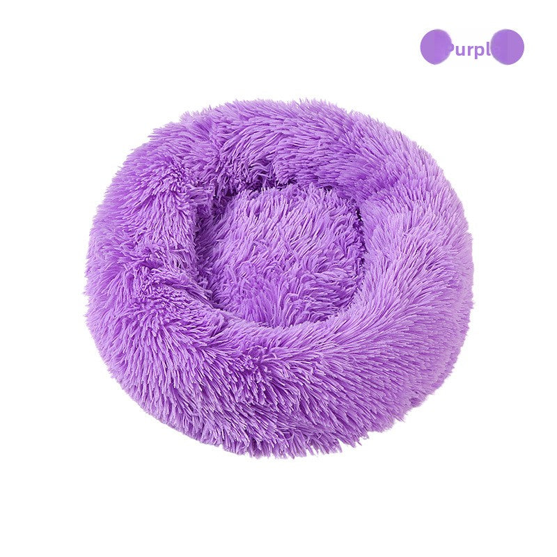 Round plush donut bed for dogs and cats in Purple, size 70cm Diameter