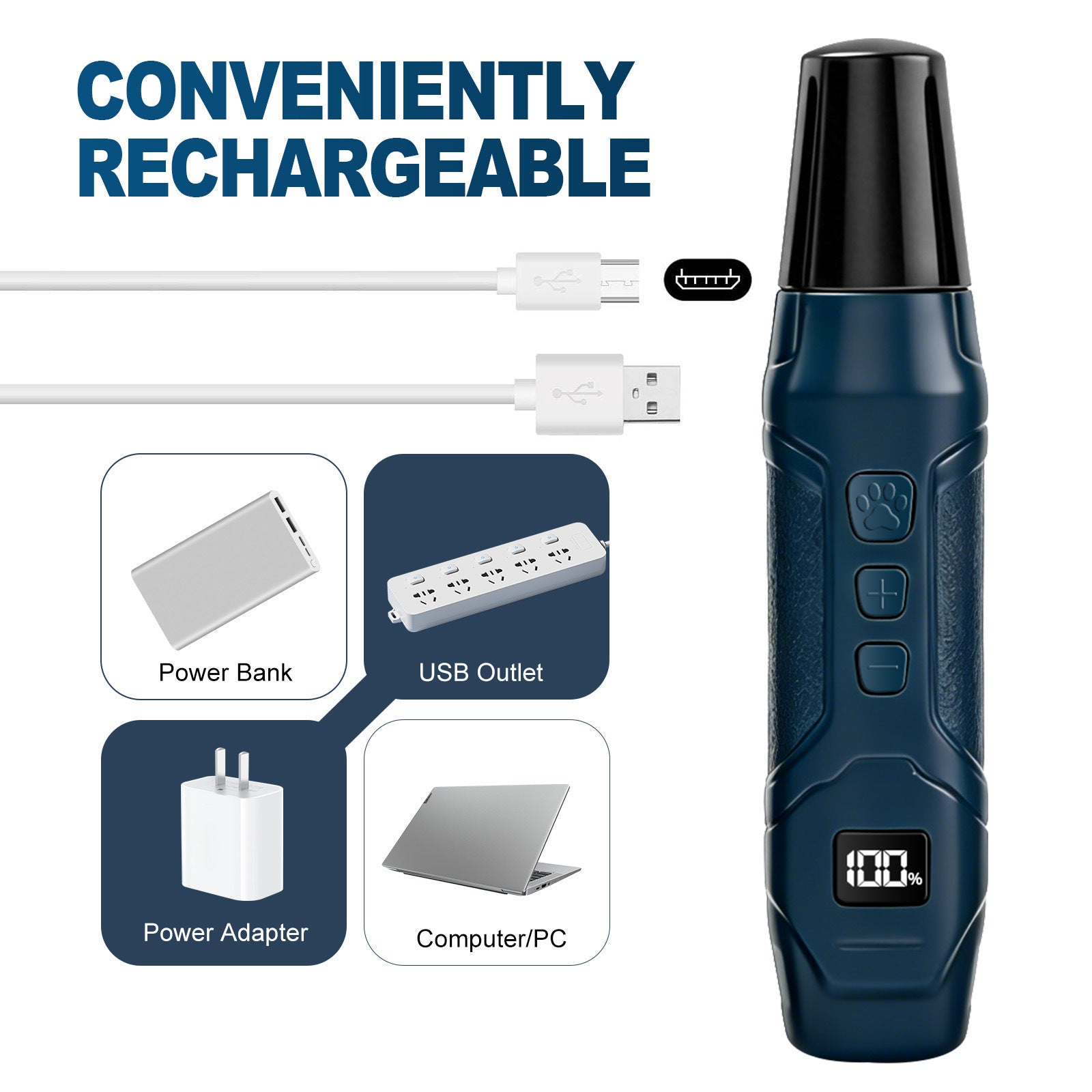 USB-C Dog Nail Grinder with 3 Grinding Heads and 300 Minute Runtime