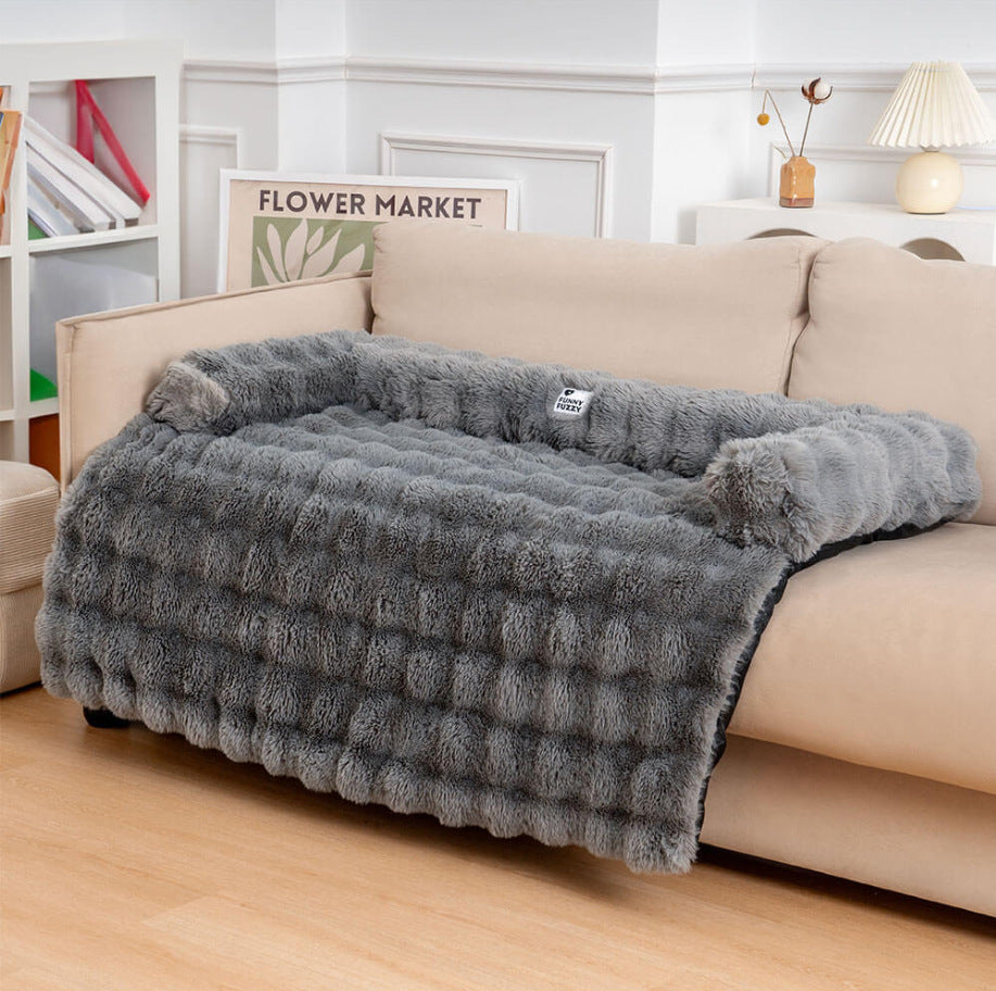 Dark grey corner long plush pet sofa bed, view 6