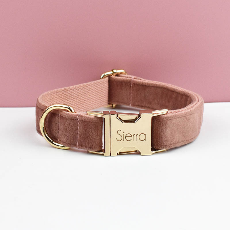Velvet dog collars in burgundy, purple and white colour options