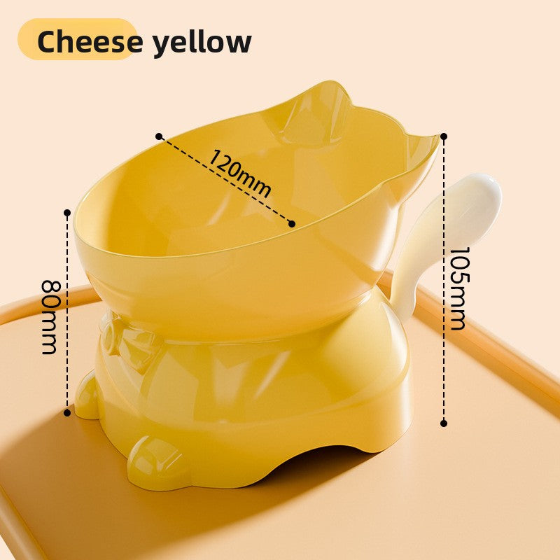 Slanted Cat Food Bowl with Anti-Spill Stand, Kitten Tail Design