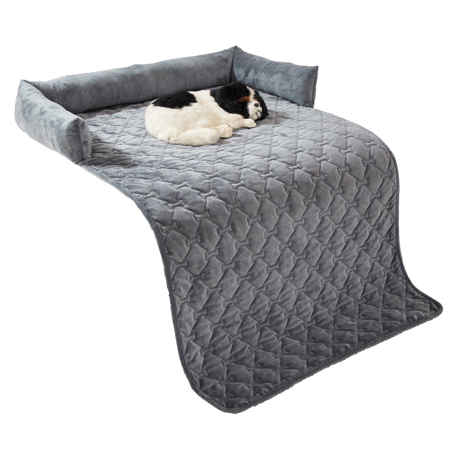 Large plush dog bed mat with pillow, detail photo 5