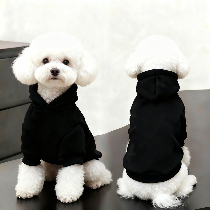 Hooded fleece sweatshirt for small dogs and cats, in use with a pet