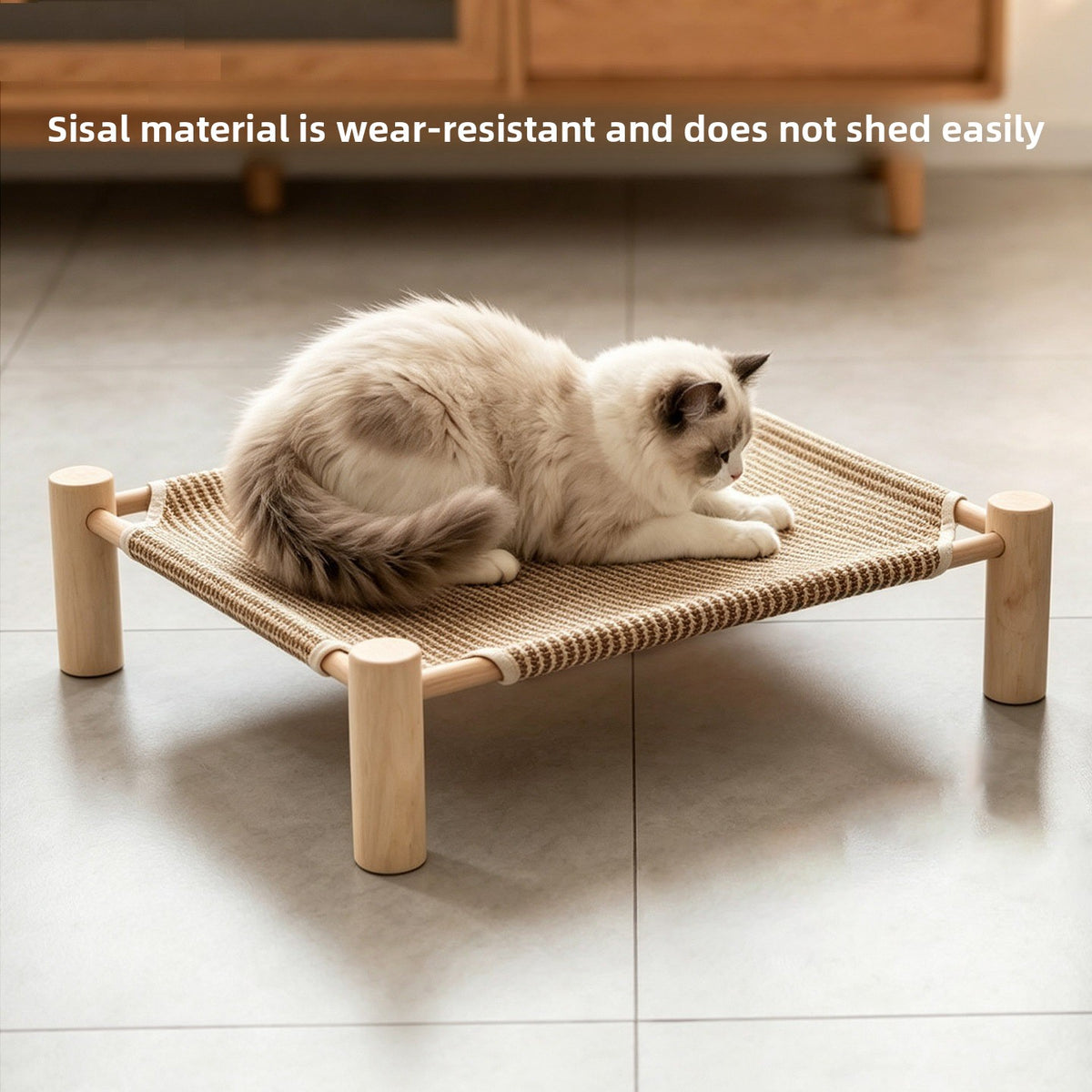 Solid Wood Elevated Pet Bed with Washable Pad, Raised Platform