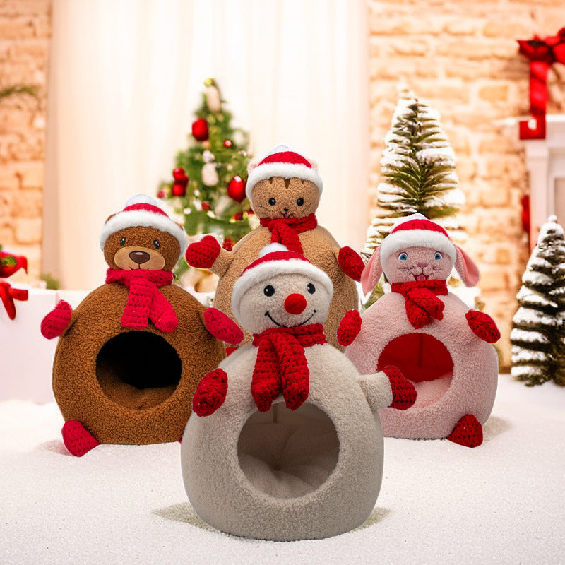 Enclosed Christmas snowman shaped pet bed, product image 1
