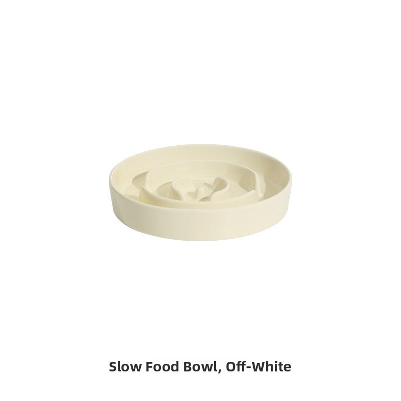 Ceramic Slow Feeder Dog Bowl in Ivory or Green, 15.5cm or 21cm, Optional Elevated Stand