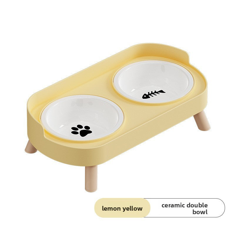 Anti-Spill Double Pet Bowl in Stainless Steel, Plastic or Ceramic with Raised Stand
