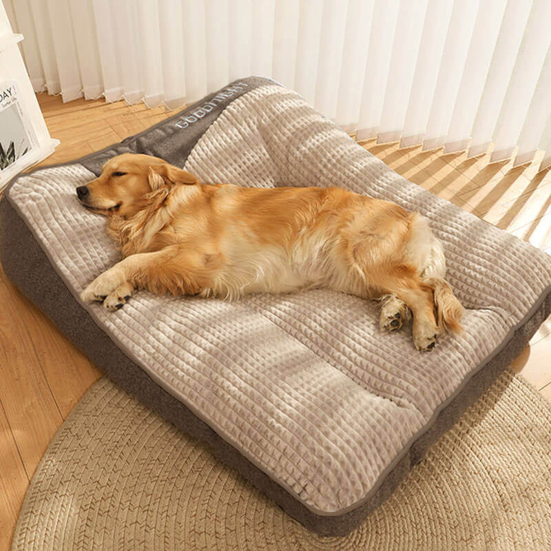 Removable washable dog bed for medium and large dogs, shown in 2 colours and styles
