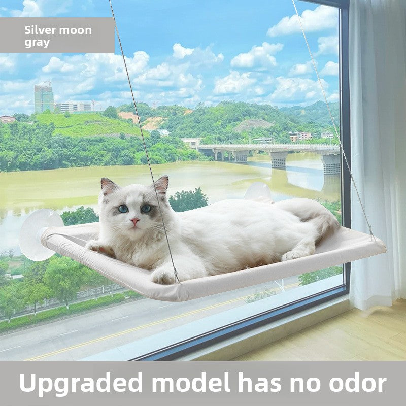 Foldable window cat hammock with suction cups in Cream White