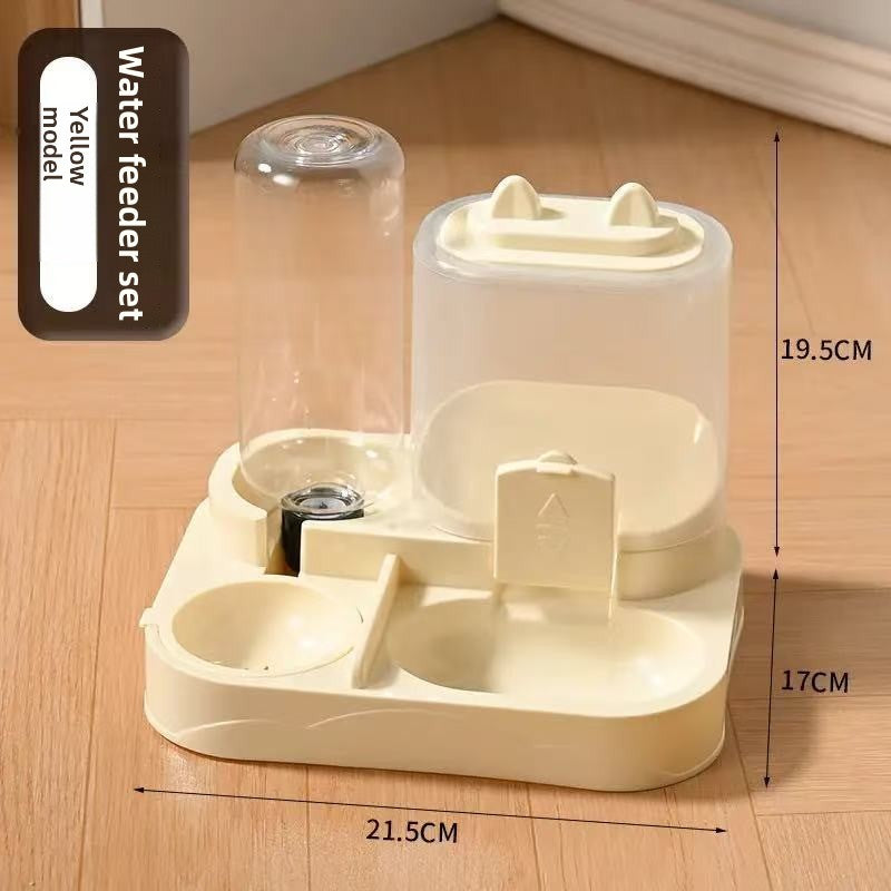 Dual-Compartment Pet Food Bowl with Automatic Water Refill Bottle and Leakproof Design