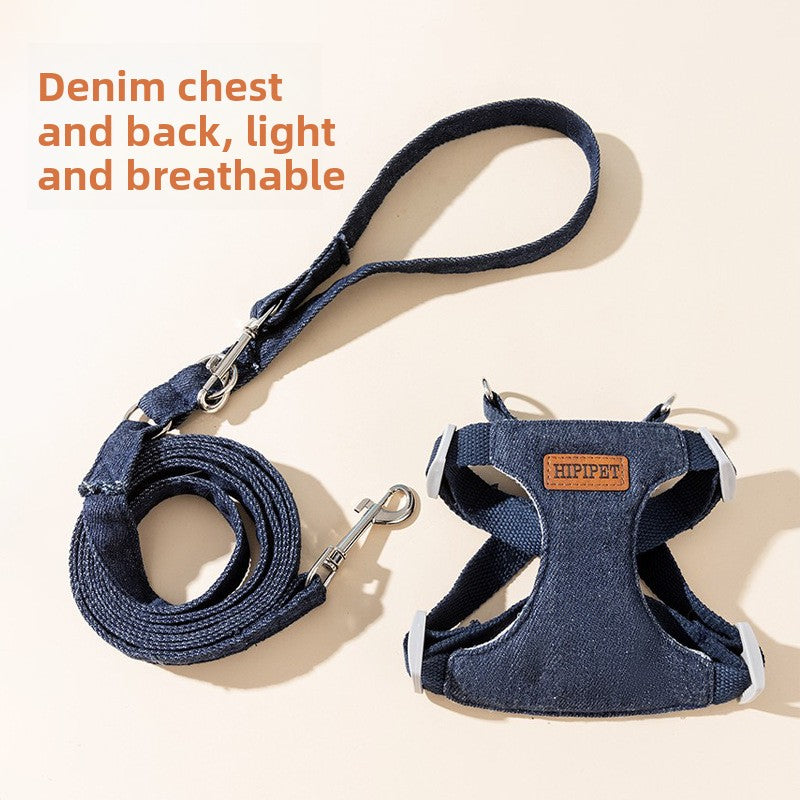 Denim harness and lead set with fun prints, main product photo