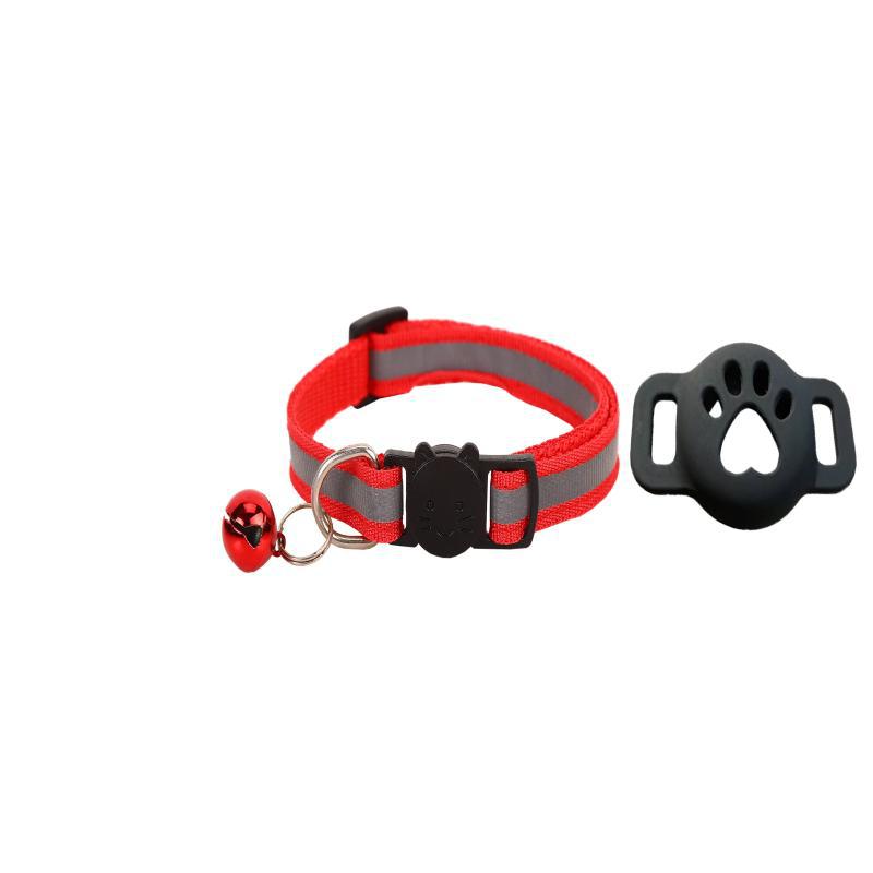 Reflective breakaway cat collar with silicone AirTag holder sleeve and bell, view 3