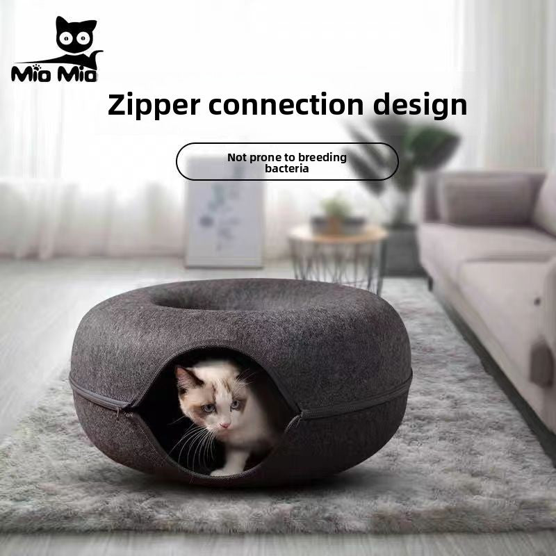 Felt cat cave nest with tunnel and climbing frame, photo 1 of 12