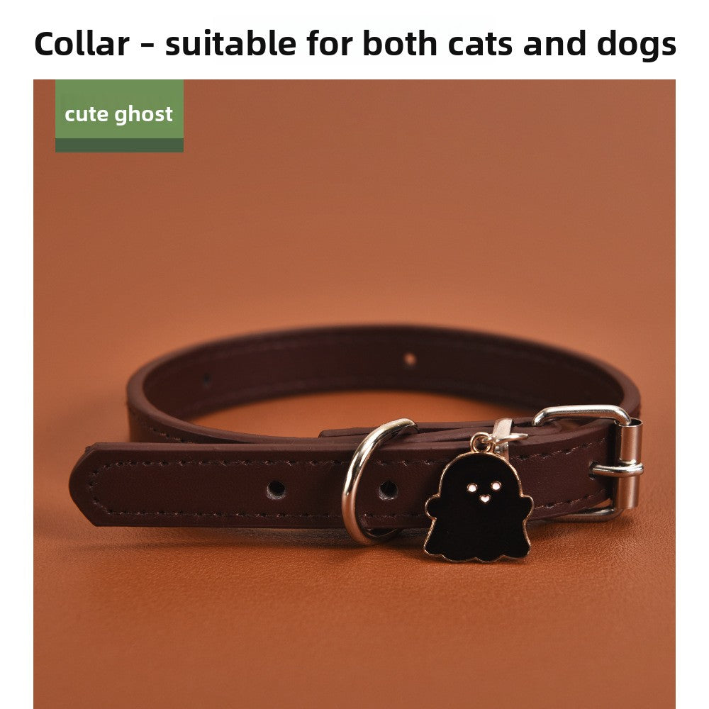 Halloween PU leather dog collar with charm, main product photo