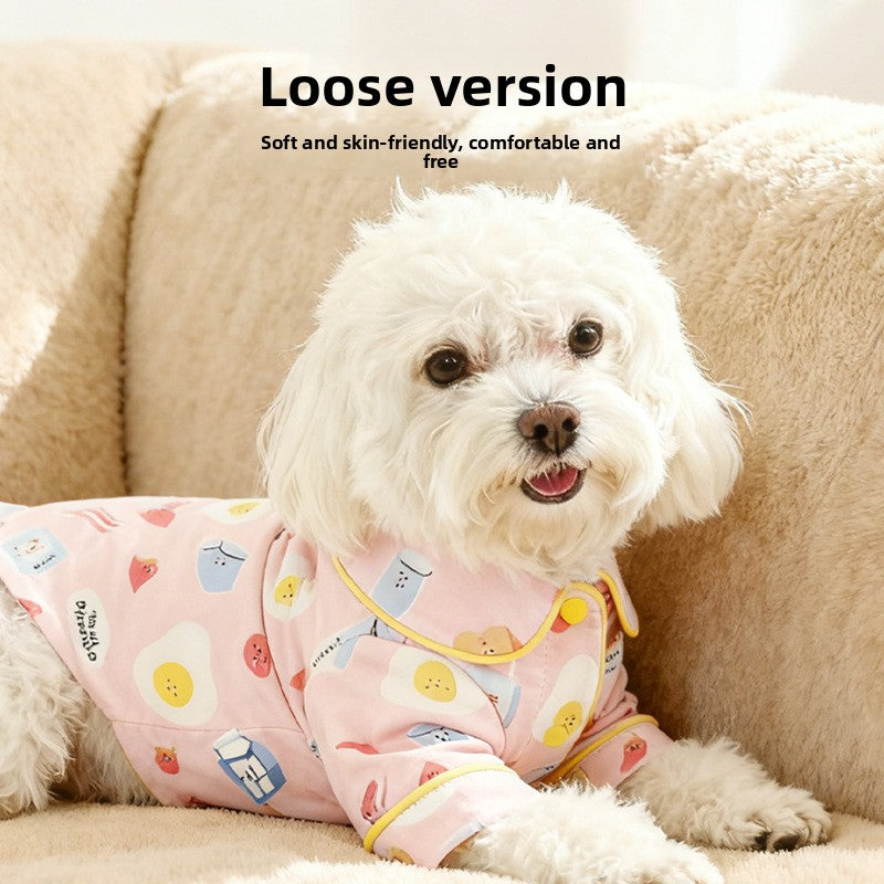 Soft cotton two-leg dog coat for matching outfits in White, in a home setting