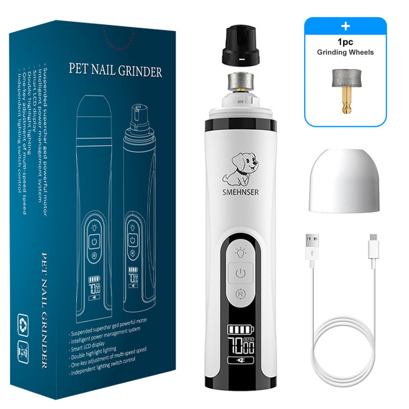 Three-Speed Pet Nail Grinder with Spare Heads and Dual LED