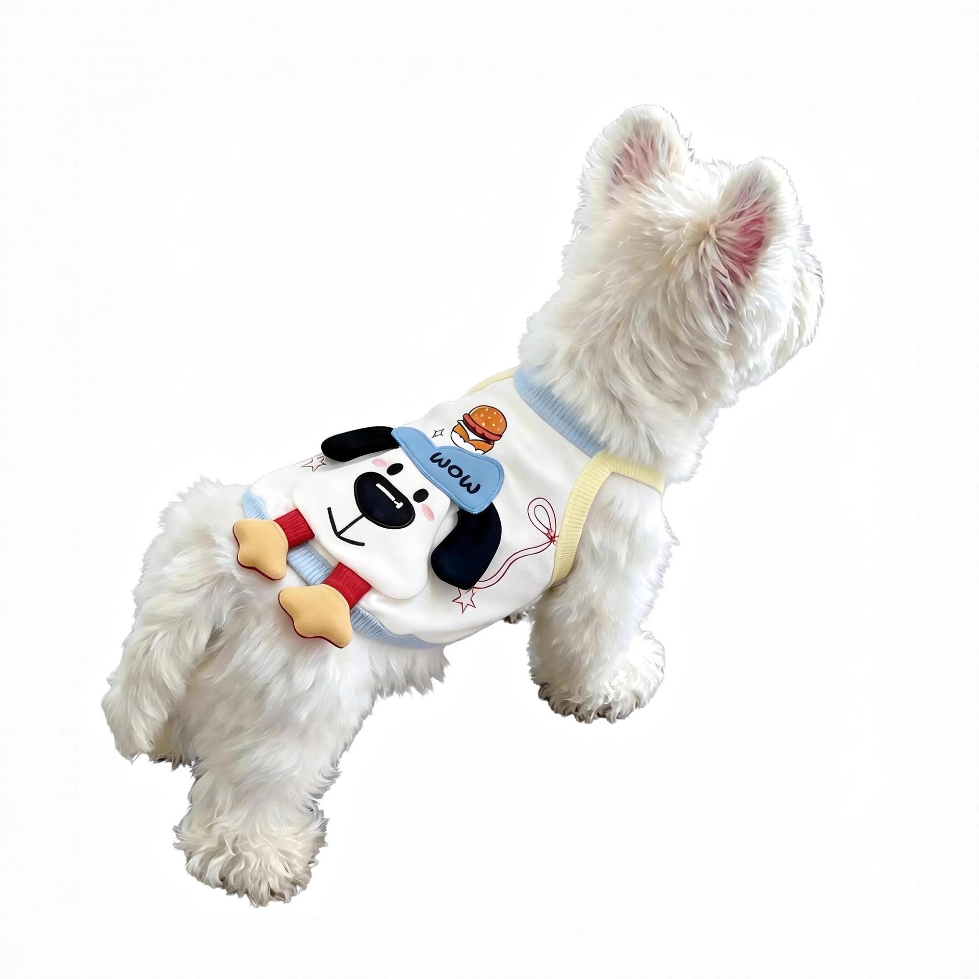 White big face puppy print summer dog vest, in White Puppy Face, image 5