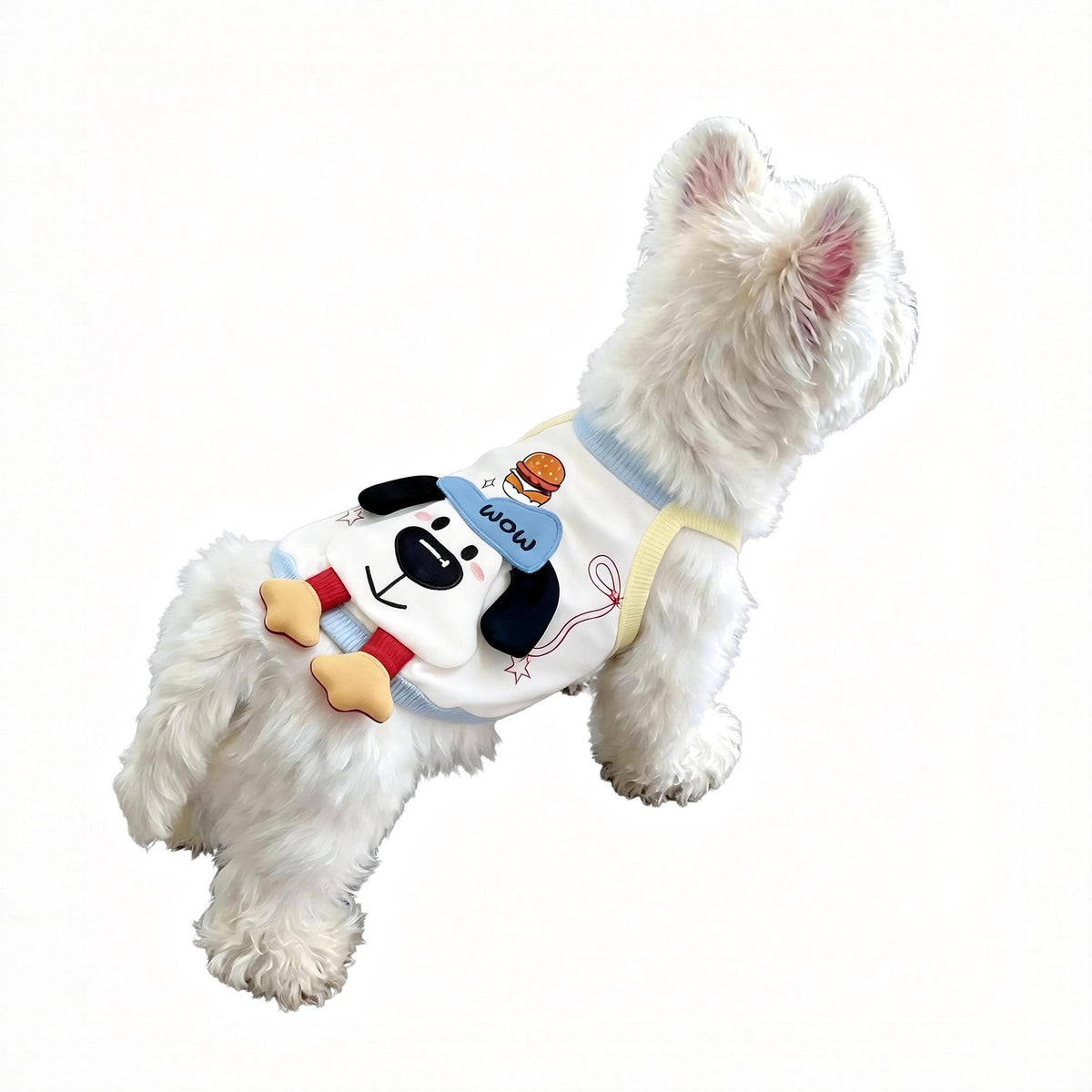 White big face puppy print summer dog vest, in White Puppy Face, image 5