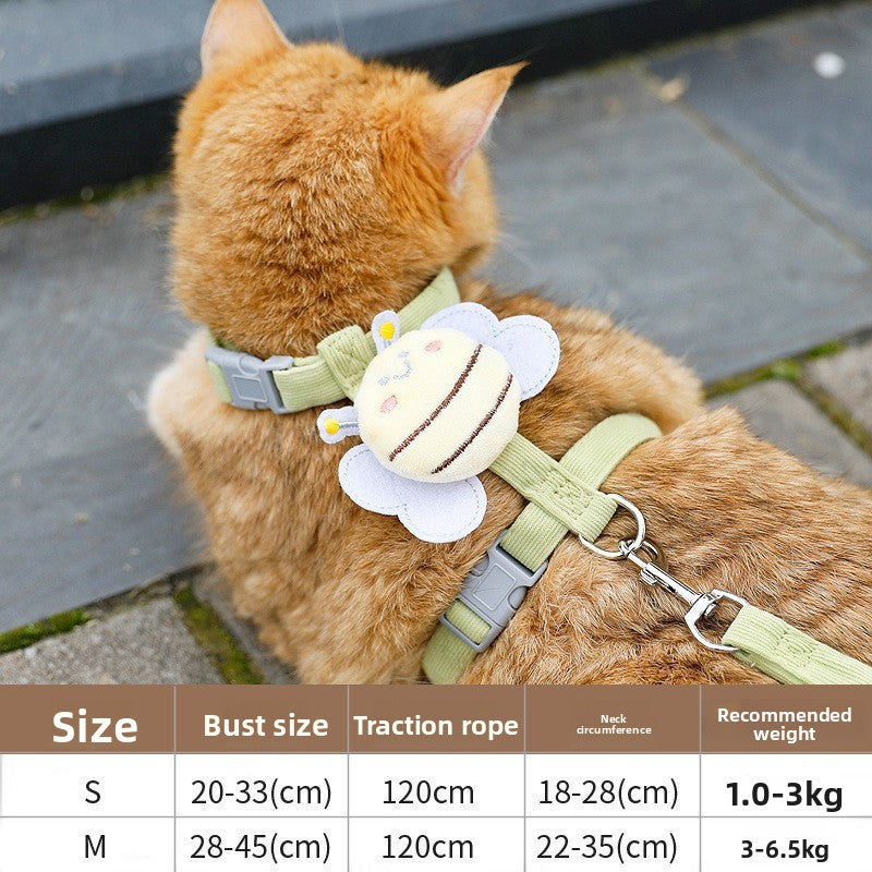 Cute bee pet harness set shown in pink, blue and green
