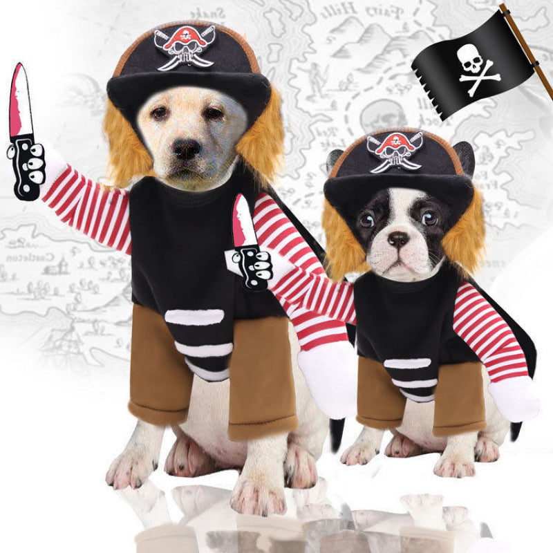 Christmas costume for medium and large dogs in Brown Rider Costume, side view