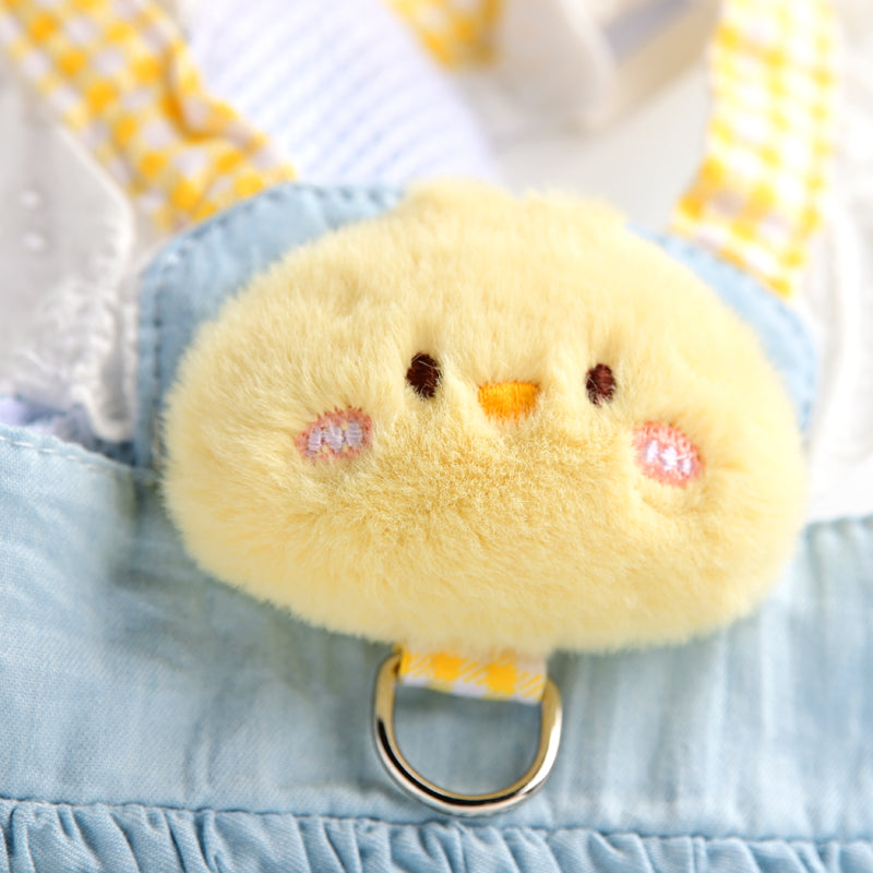 Princess cotton dog dress with matching lead in Yellow Dress with Lead, side view