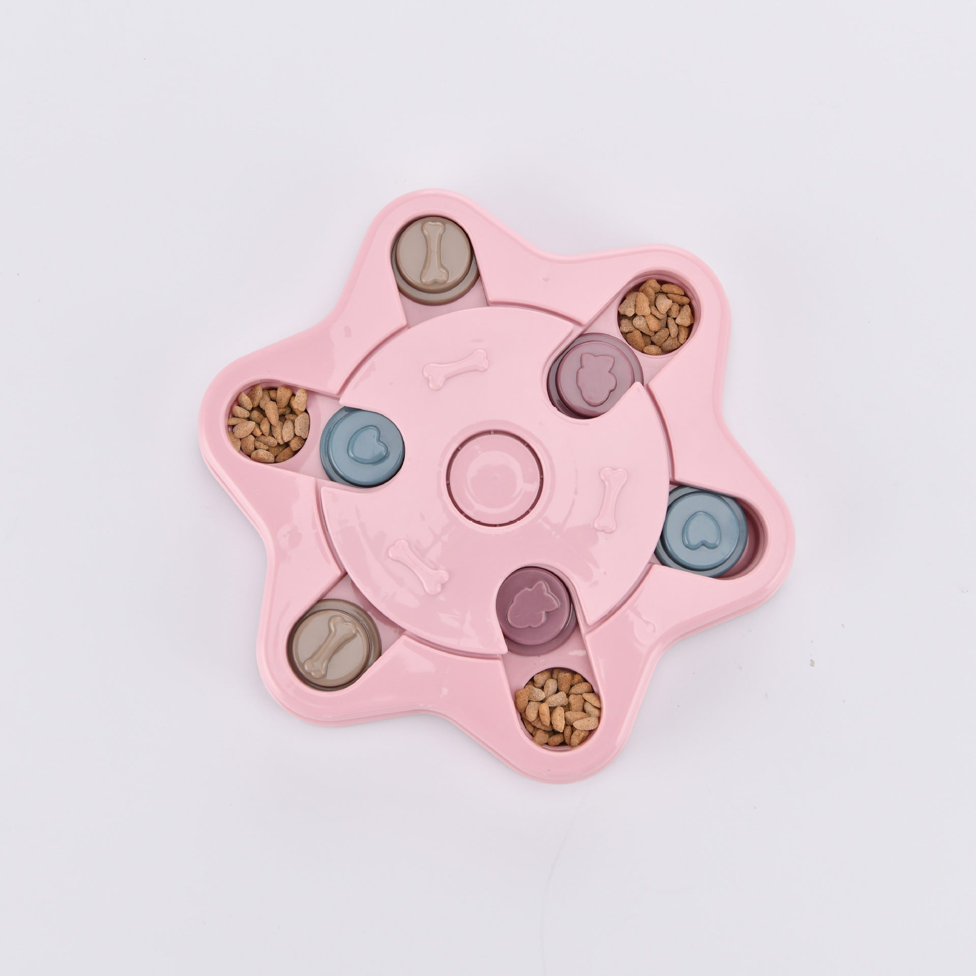 Dog puzzle slow feeder bowl in Hexagon, Pink