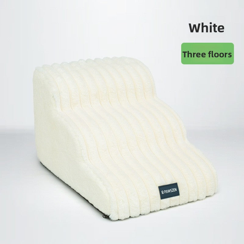 Removable washable sponge pet stairs in white fabric