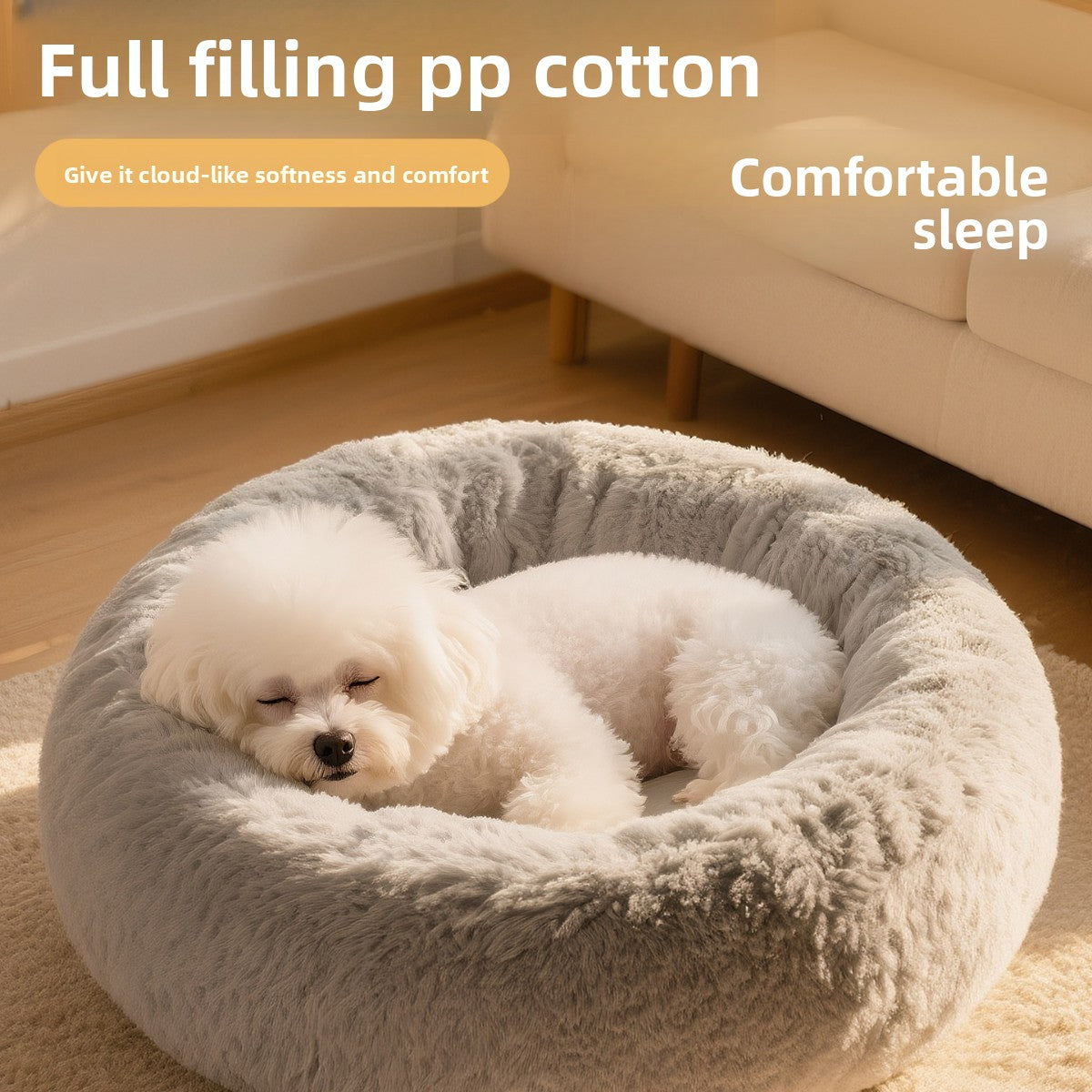 Long plush enclosed pet bed for cats and small dogs, view 3