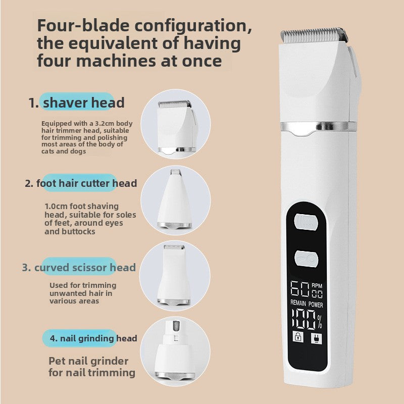 Digital Display Pet Clipper with Nail Grinder, 2-in-1 or 4-in-1 Kit