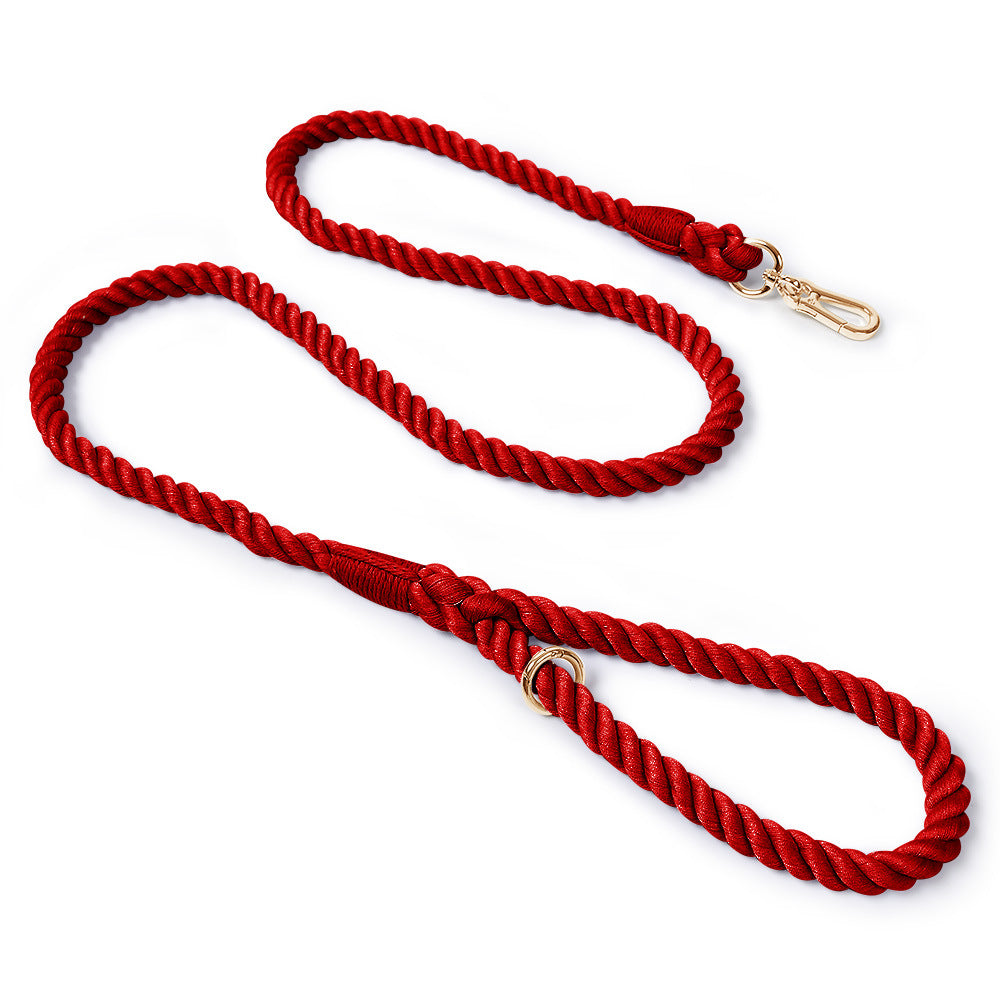 Woven rainbow dog lead with gold coloured clip