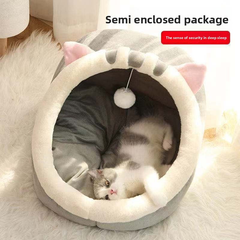 Semi-enclosed cat bed with cute animal design, photo 7