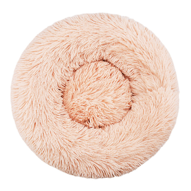 Round long plush nest bed for cats and dogs in Dark Beige