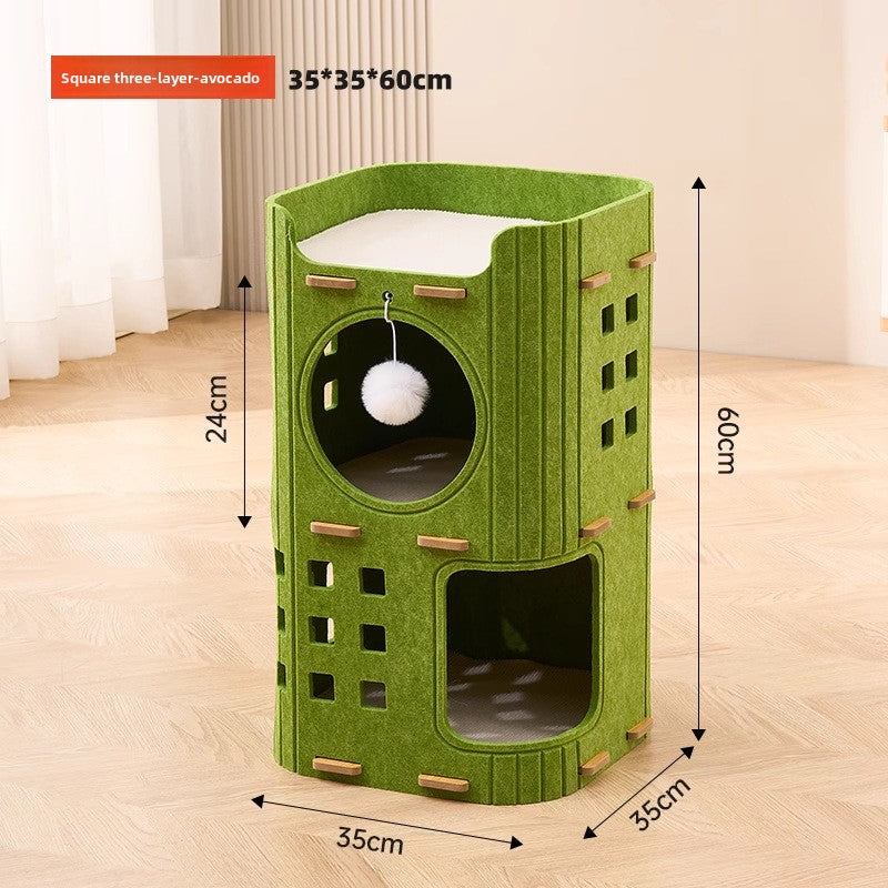 Stackable multi-layer cat condo with scratching boards in 3 Tier, Green