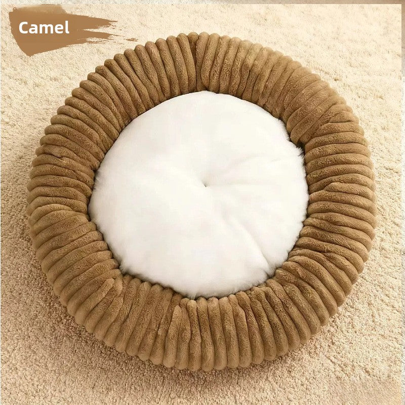 Plush faux rabbit fur pet nest bed for cats in Ivory White, close-up detail view