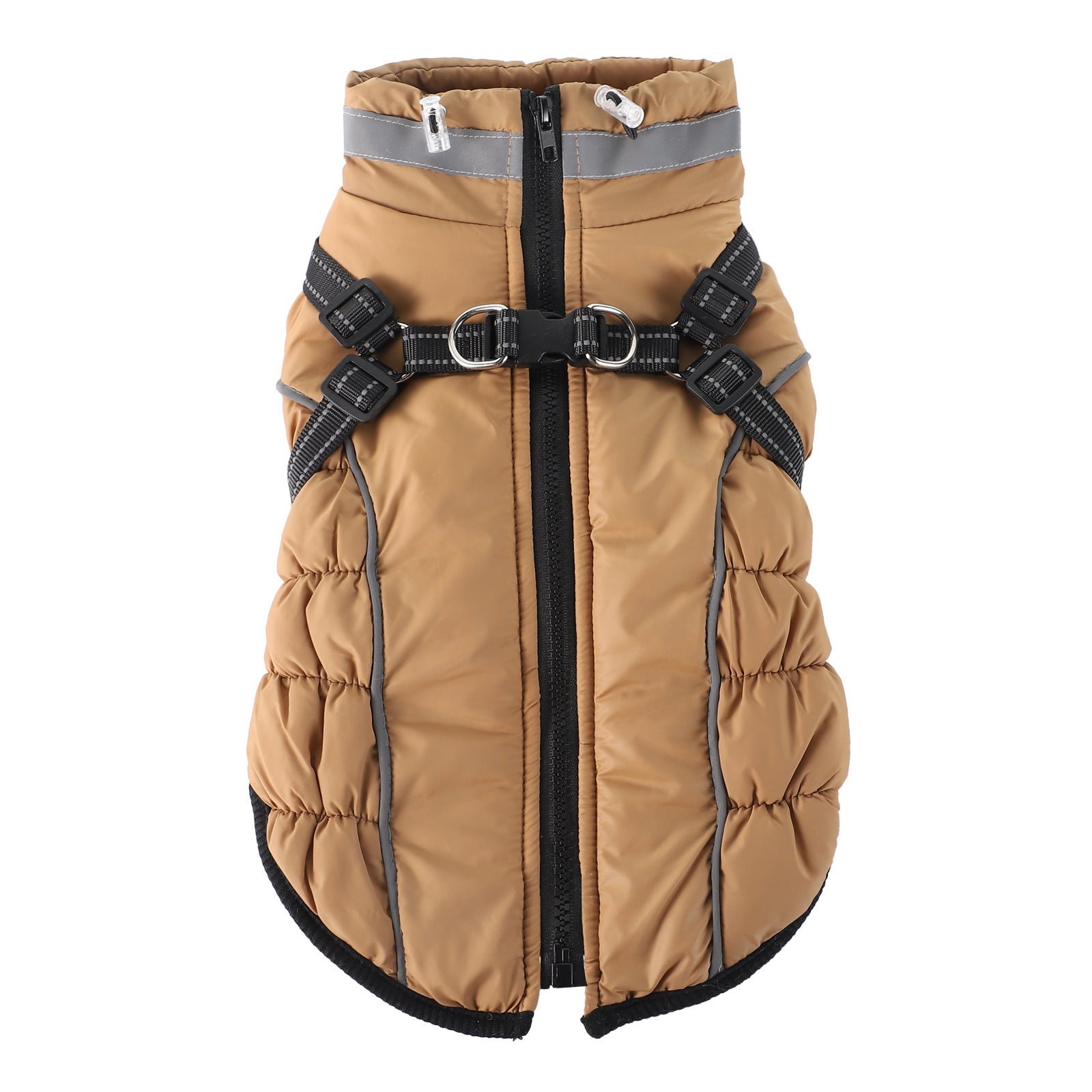 Fleece lined waterproof dog coat with reflective straps in Navy Blue, front view