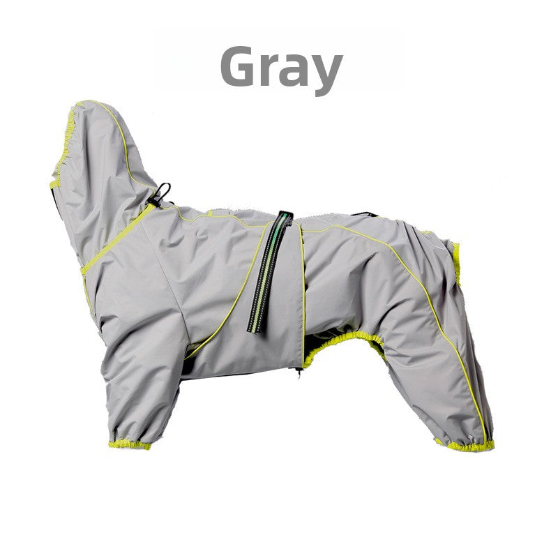 Waterproof four-leg windbreaker for large dogs in Red, front view