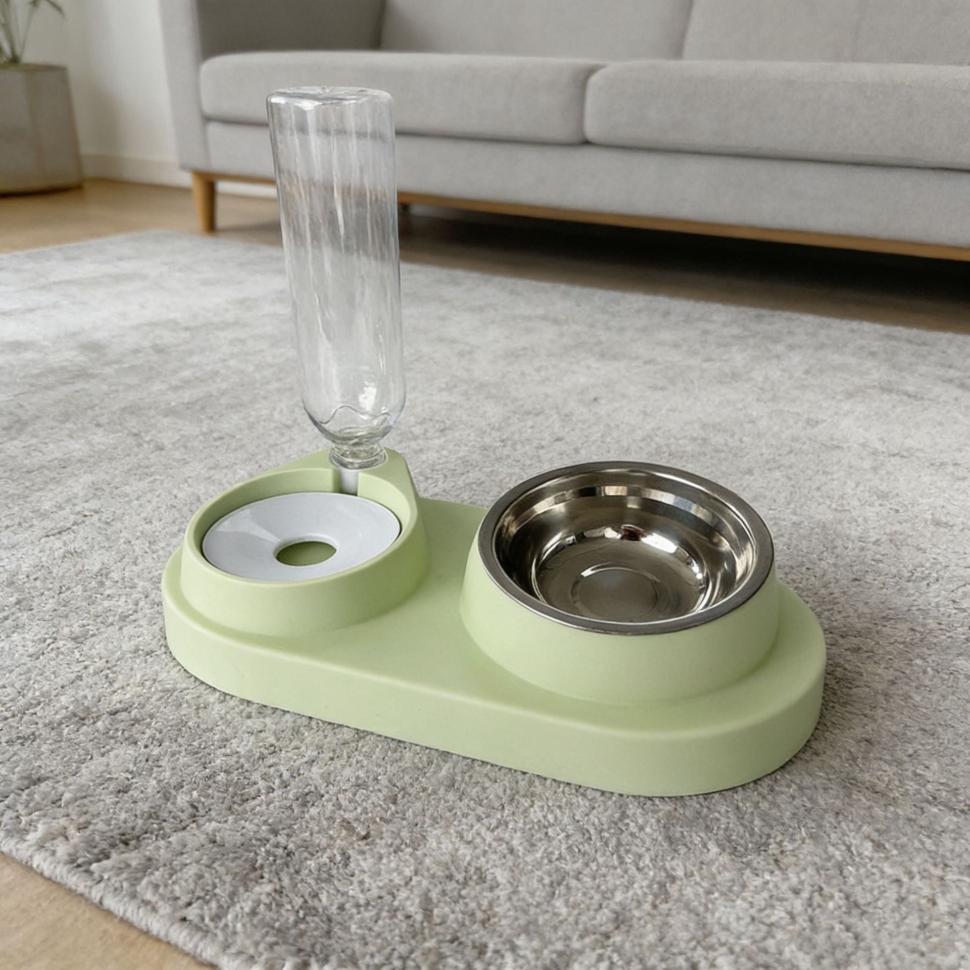 Slanted Double Pet Food and Water Bowl in Stainless Steel or Ceramic, Cat and Dog Designs