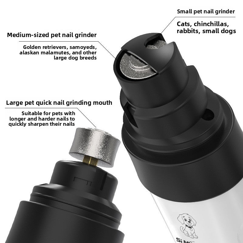 Mini LED Pet Nail Grinder with 3 Interchangeable Heads, Low Noise