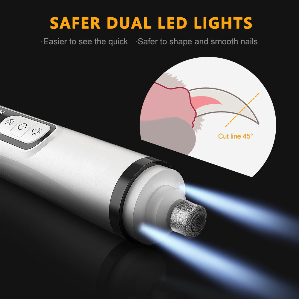 Three-Speed Pet Nail Grinder with Spare Heads and Dual LED