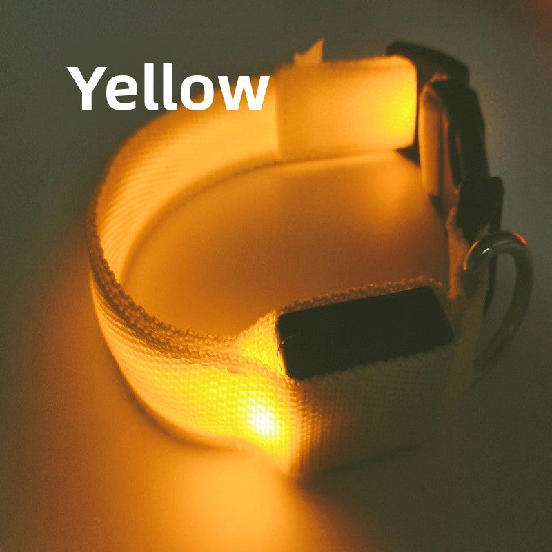 LED nylon pet collar with double-sided glow in Red, front view