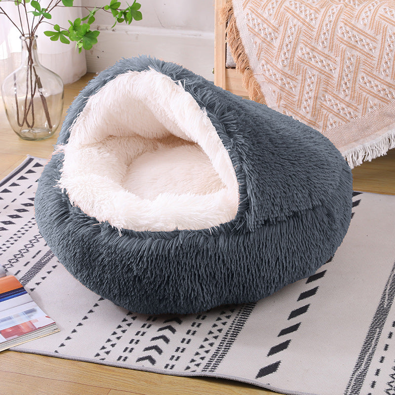 Winter Semi-Enclosed Cat Bed, 2-in-1 Warm Cave and Cushion