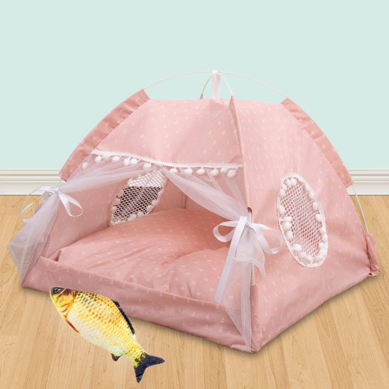 Pink enclosed cat tent bed with soft lining, view 31