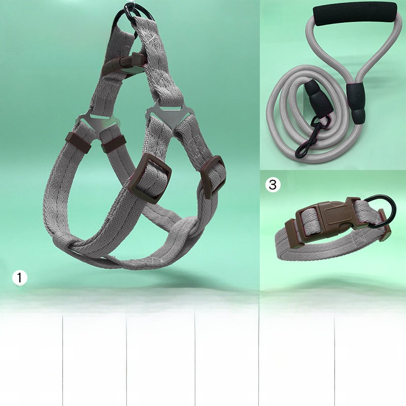 Padded nylon dog harness set with matching collar and lead in red