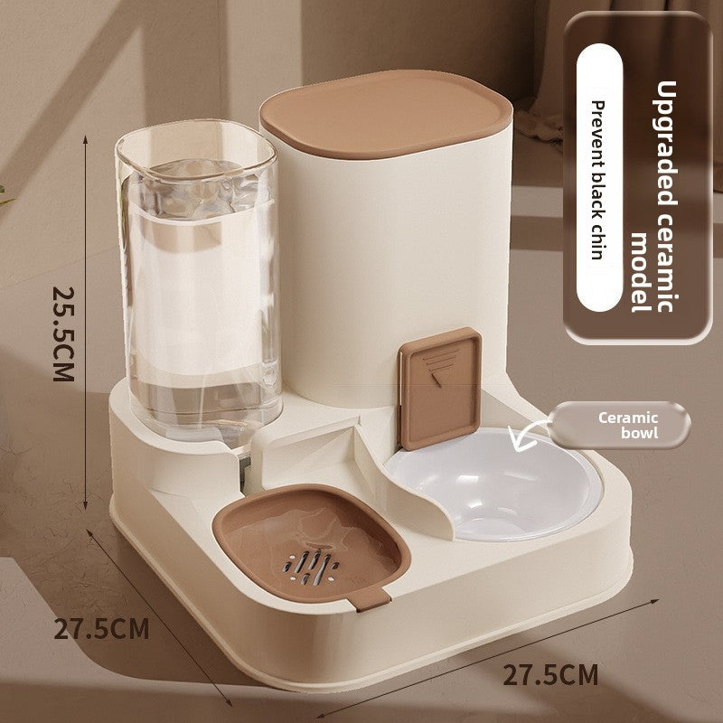 Cat Double Bowl Set with Water Dispenser, Ceramic or Steel