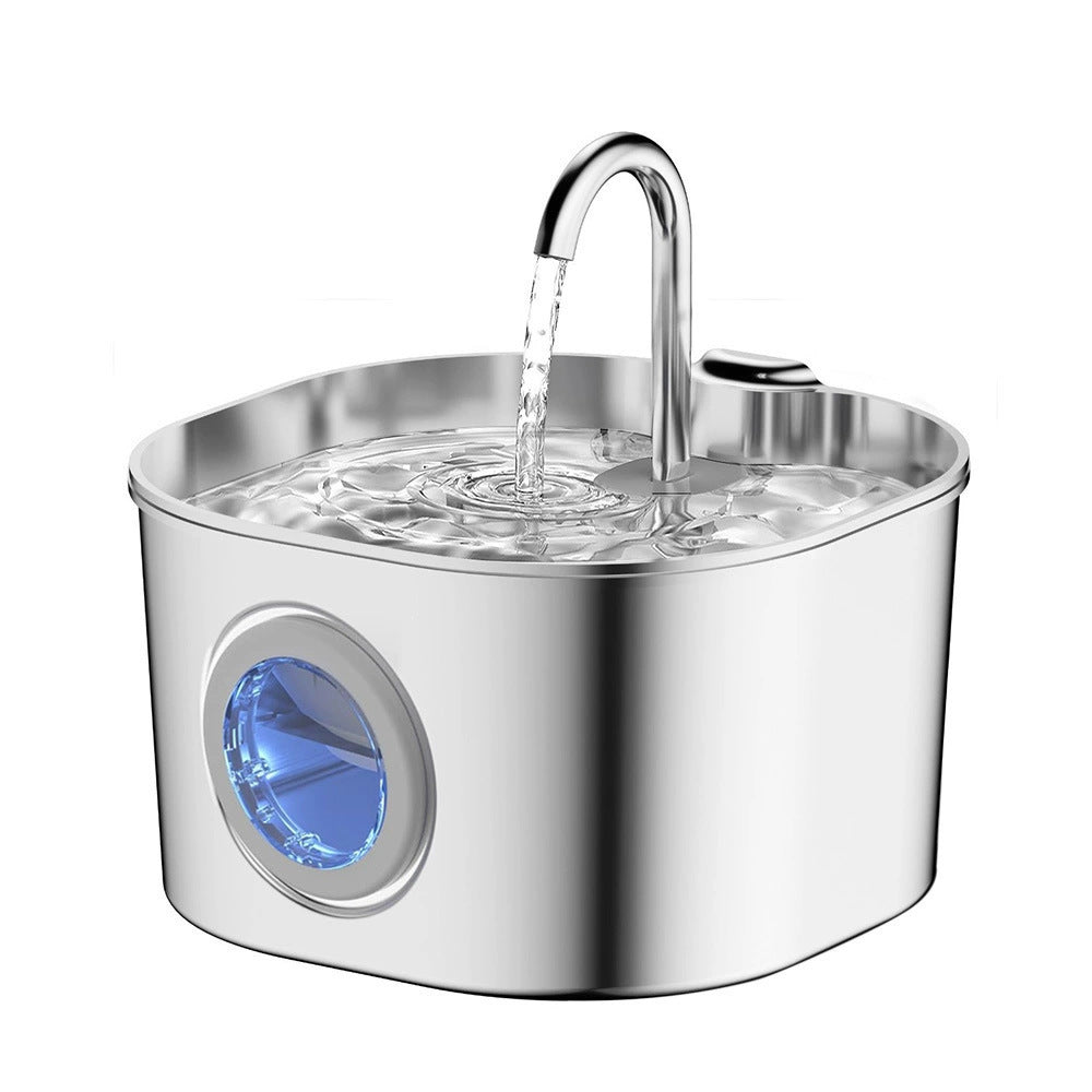 Stainless Steel Pet Water Fountain, 2.2L Capacity with Filters, Quiet USB Pump