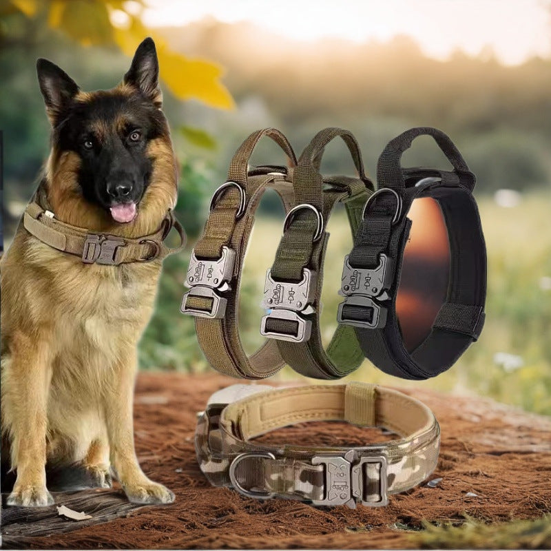 Tactical nylon dog collar and lead in olive and black, view 1