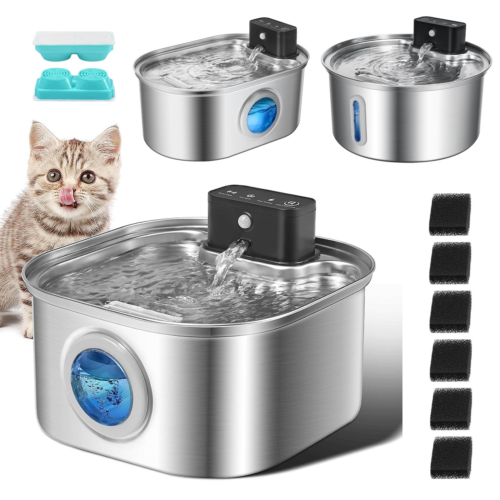 Automatic Sensor Pet Water Fountain with Stainless Steel Design and Type-C Charging