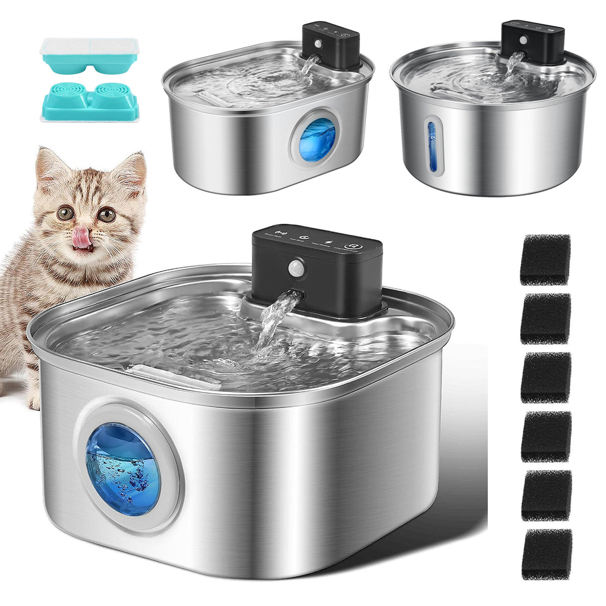 Automatic Sensor Pet Water Fountain with Stainless Steel Design and Type-C Charging